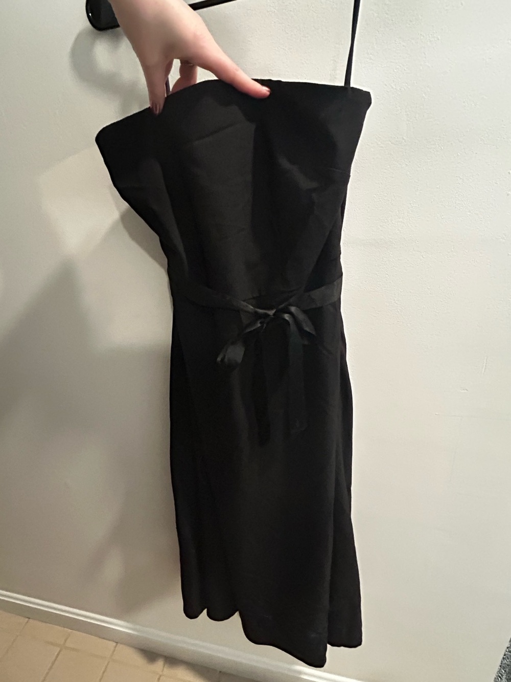 Express Black Strapless Midi Dress with Waist Tie and A-line Skirt, 12